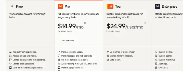 Screenshot of the top of Le Chat's pricing page (mistral.ai) as captured on Sep 28, 2026.