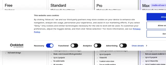 Screenshot of the top of Runway's pricing page (runwayml.com) as captured on Sep 27, 2026.