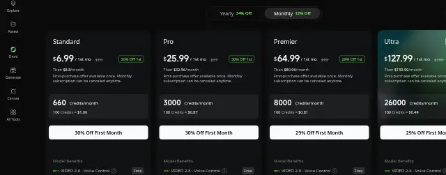 Screenshot of the top of Kling AI's pricing page (kling.ai) as captured on Sep 28, 2026.