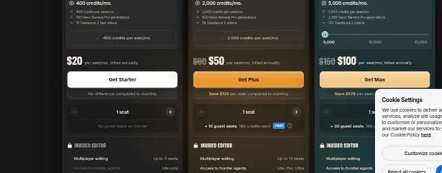 Screenshot of the top of InVideo AI's pricing page (invideo.io) as captured on Sep 28, 2026.