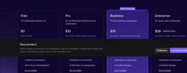 Screenshot of the top of Fireflies.ai's pricing page (fireflies.ai) as captured on Sep 28, 2026.