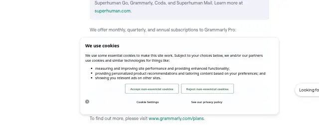 Screenshot of the top of Grammarly's pricing page (support.grammarly.com) as captured on Sep 28, 2026.