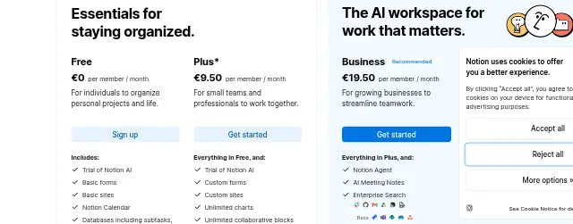 Screenshot of the top of Notion AI's pricing page (notion.com) as captured on Sep 27, 2026.