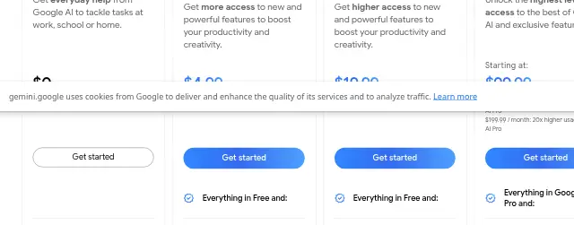 Screenshot of the top of Gemini's pricing page (gemini.google) as captured on Sep 27, 2026.