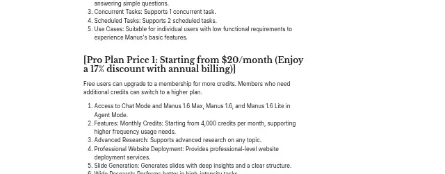 Screenshot of the top of Manus's pricing page (help.manus.im) as captured on Sep 28, 2026.